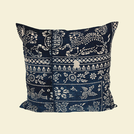 Blue Block Print Pillow 22"x22"