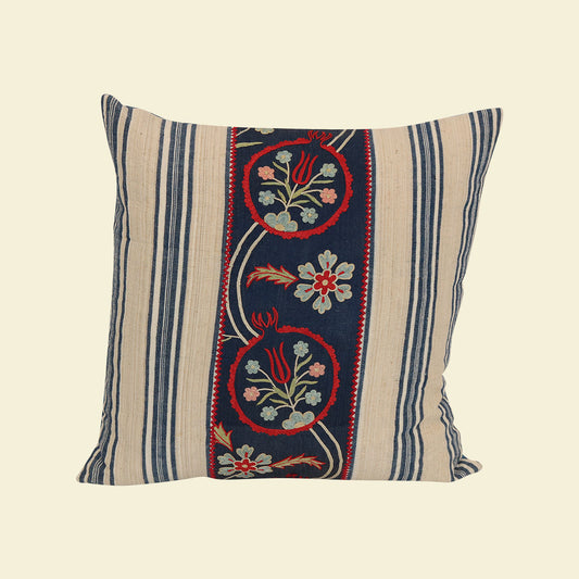 Blue Floral Stripped Pillow 18"x18"