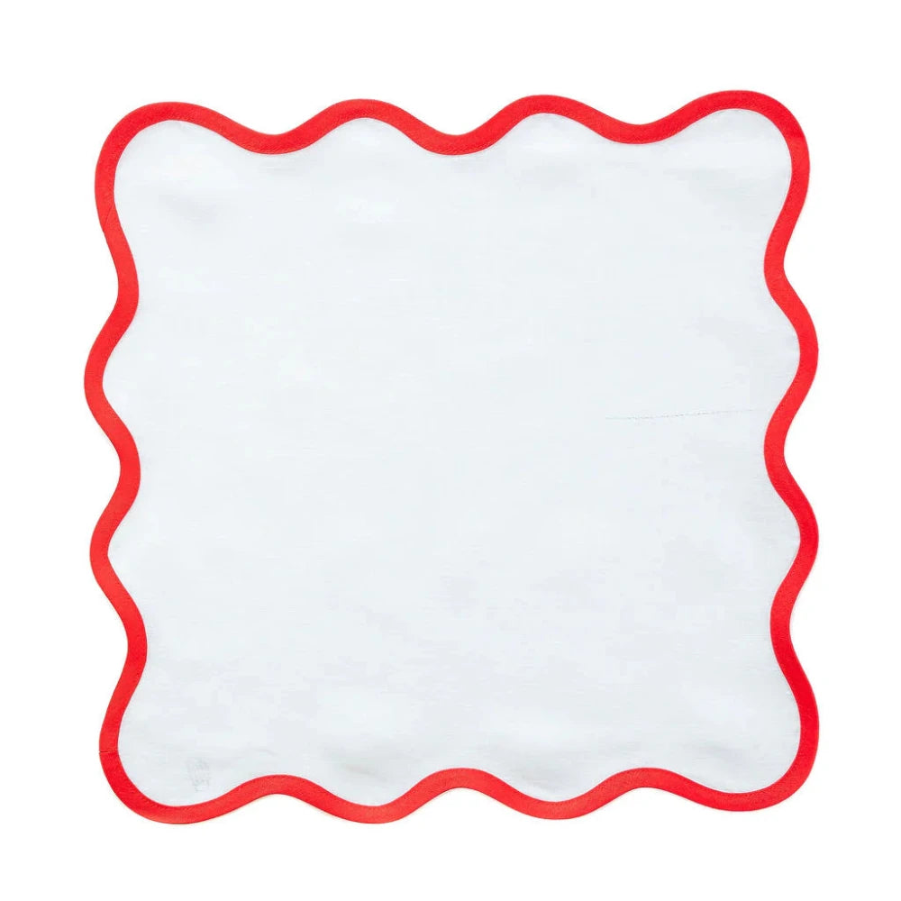 White with Rosebud Trim Scalloped Napkin