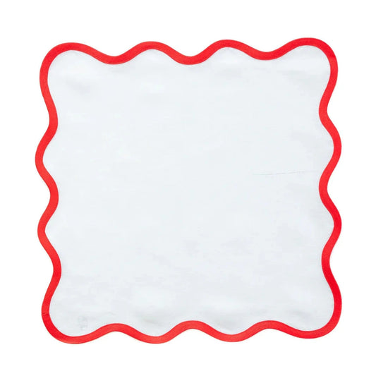 White with Rosebud Trim Scalloped Napkin