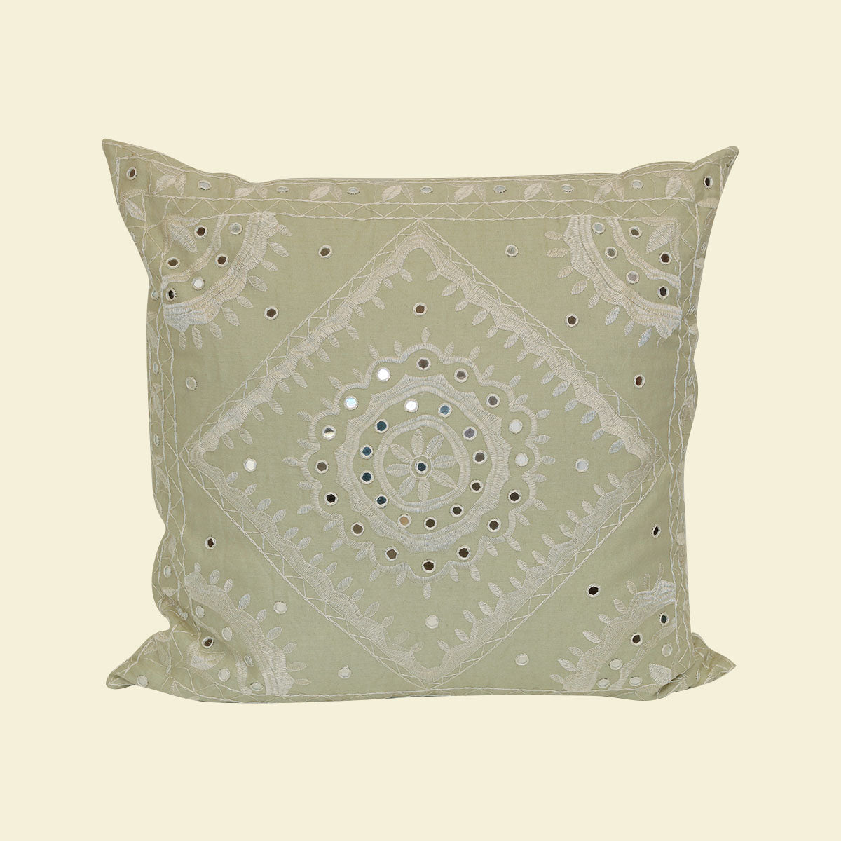 Green Linen Pillow With Mirrors 24"x24"