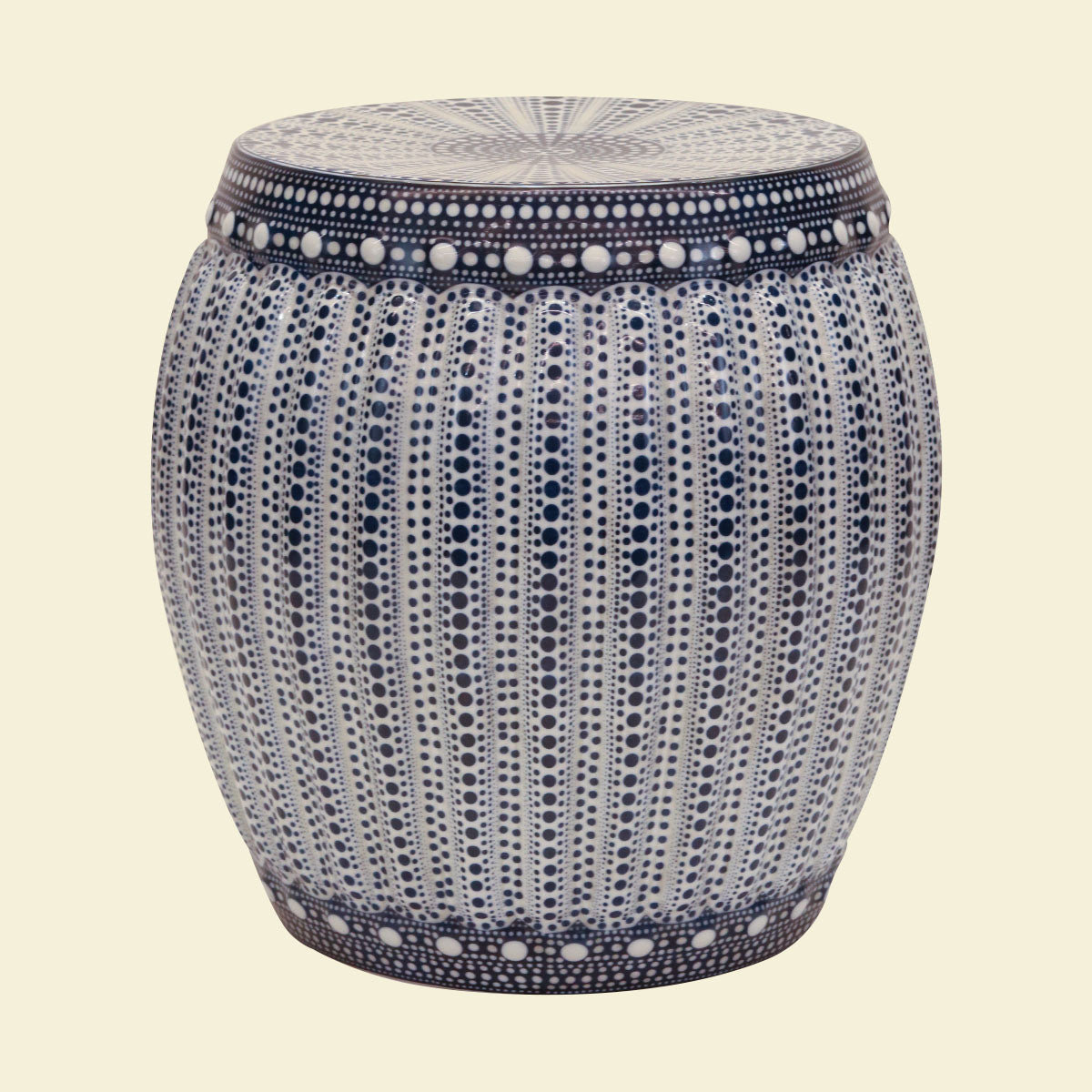 Large Blue & White Garden Stool