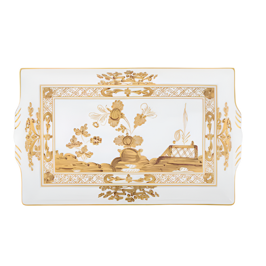 Oriente Italiano Rectangular Tray with Handles, Aurum