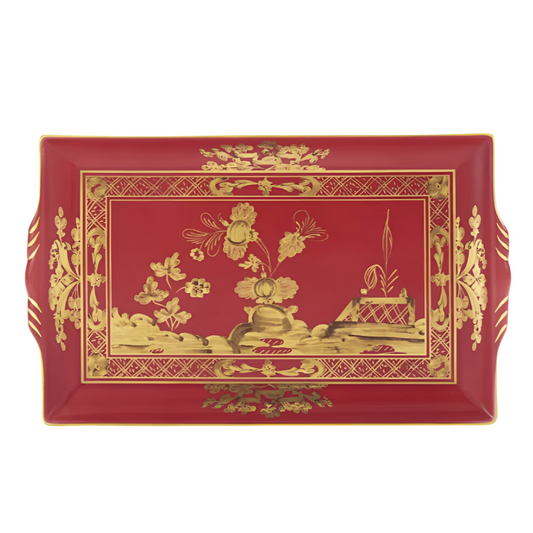 Oriente Italiano Rectangular Tray with Handles, Rubrum