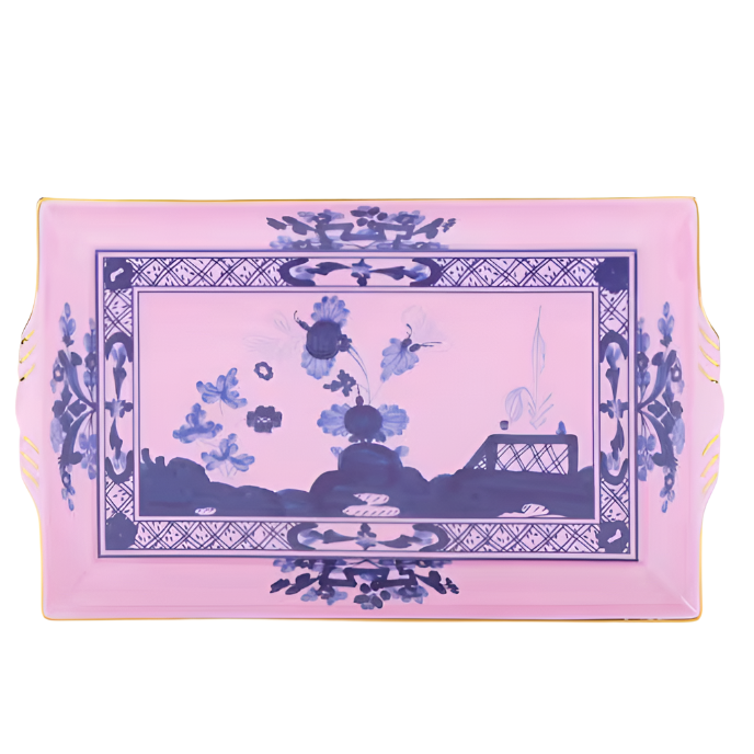 Oriente Italiano Rectangular Tray with Handles, Azalea